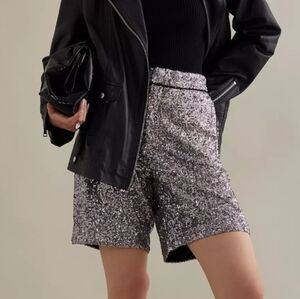 Anthropologie Maeve Sequin Longline Shorts - Glitter Silver Sparkle - Size Small